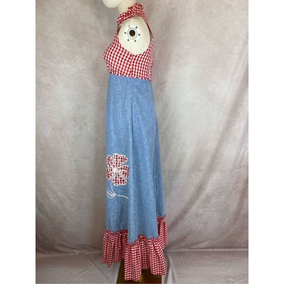 Vintage 1970s Gingham Maxi Dress Mod MCM - Picture 4 of 8